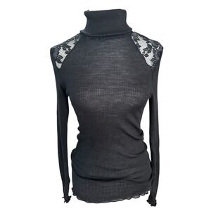 Hanro Black Turtleneck With Lace Shoulders Sz L